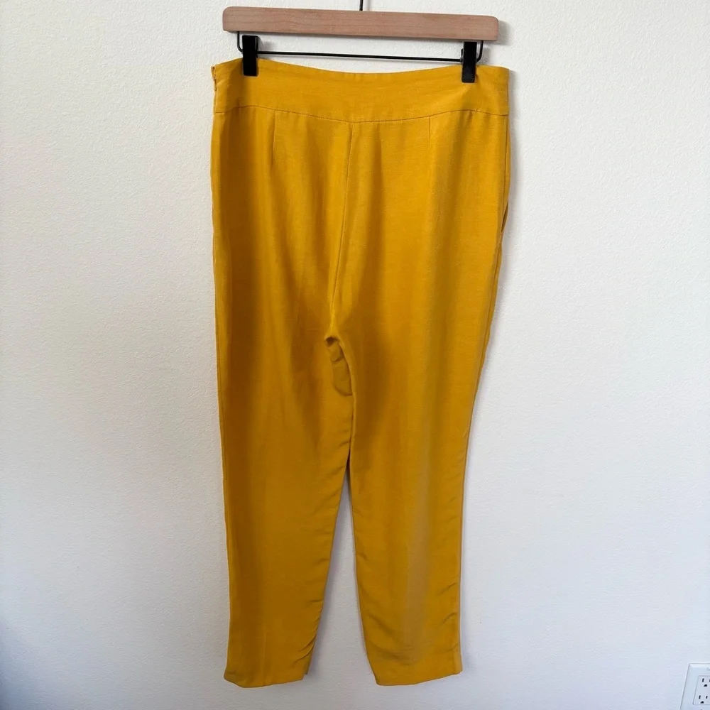 Sezane Georges Dress Pants Tailored Pleated Linen Mustard Yellow Size 8 Fr 40